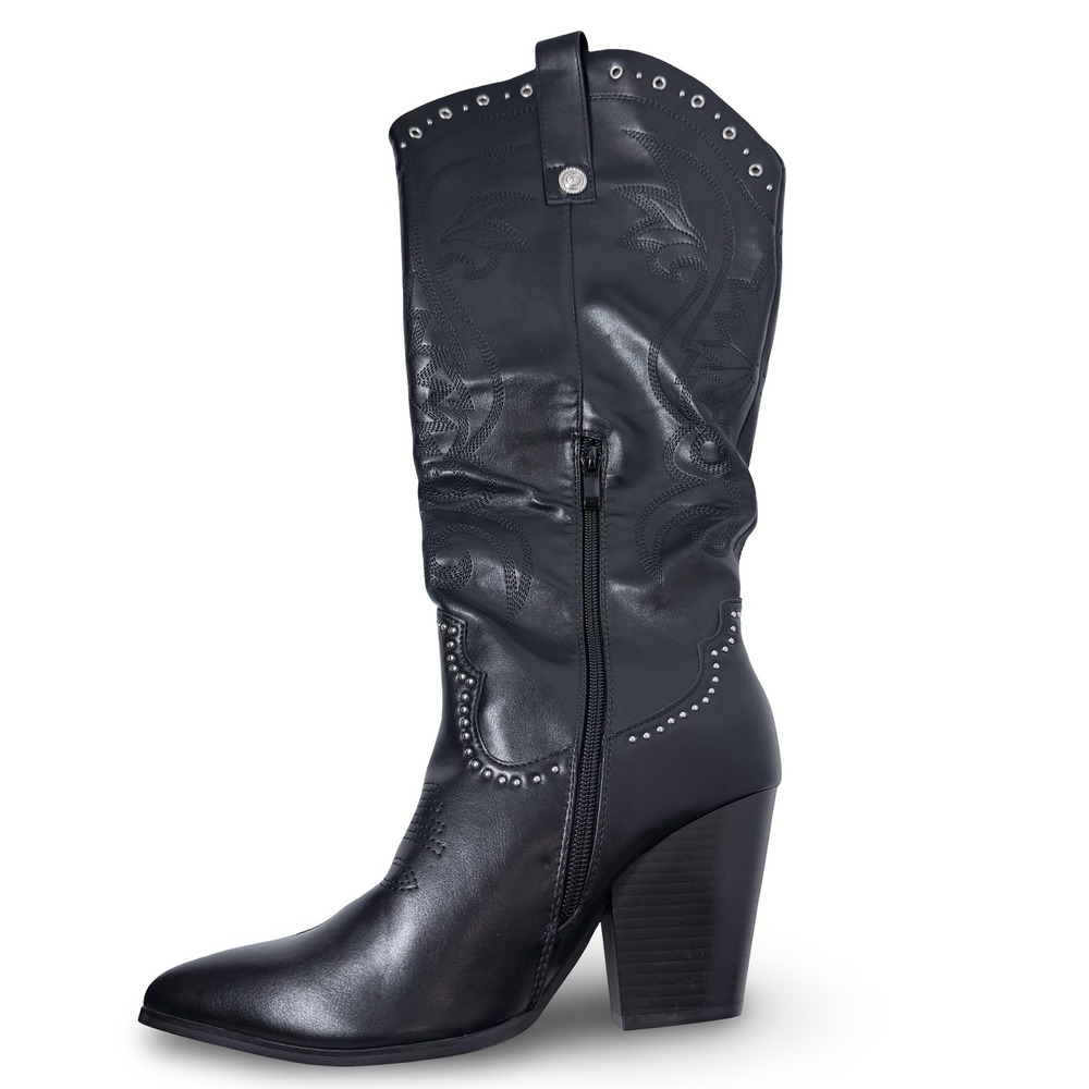 Fashion Womens Black Embroidered Studded Cowboy Western Boots Size 41 US 9 NEW - Picture 14 of 16